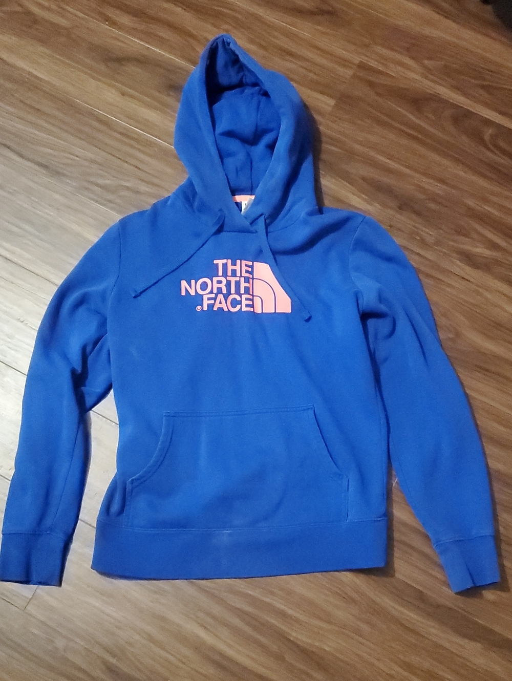 The North Face Royal Blue Hoodie with Pink Logo